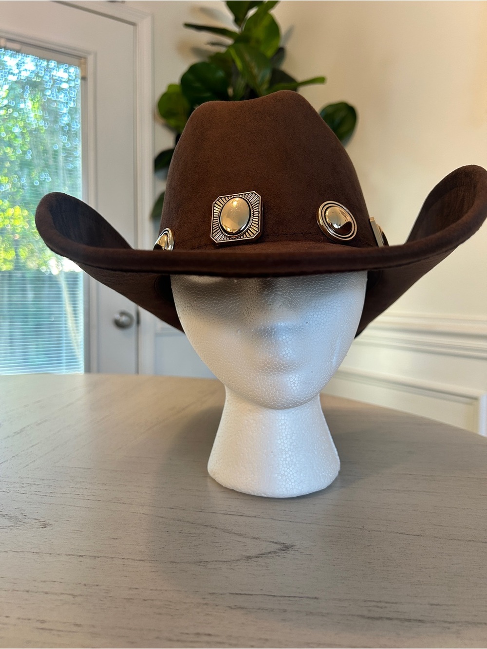 Brown Western Cowboy Hat with Decorative Conchos